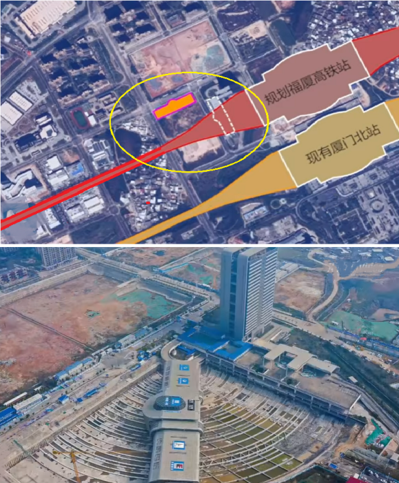 Железнодорожное полотно должно было пройти поперек автовокзала (Xiamen, Китай).