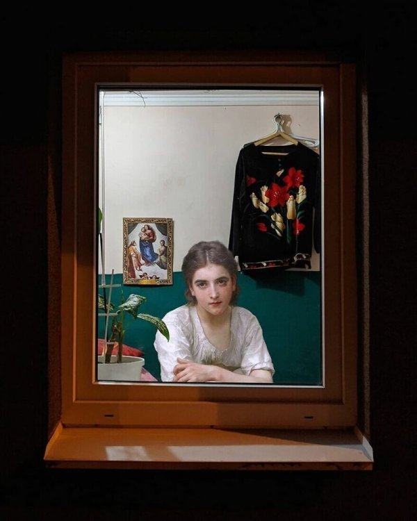 Художник органично вписывает персонажей классических картин в современные реалии