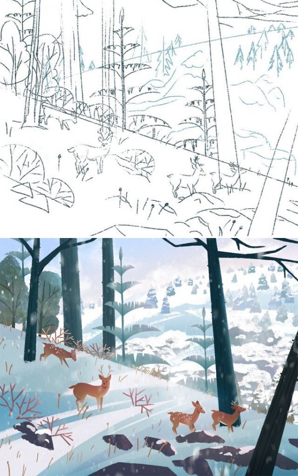 Sketch vs. Final: художники показывают свои работы на стадии эскиза и в завершенном виде