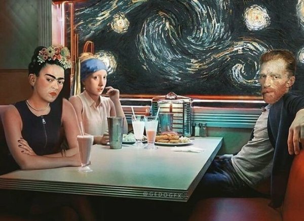 40 фотоманипуляций, которые переносят героев известных картин в реальный мир