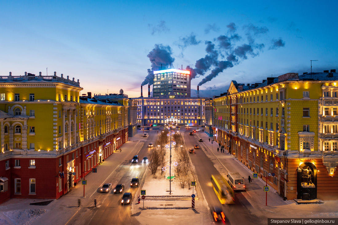 норильск с высоты, ленинский проспект, архитектура