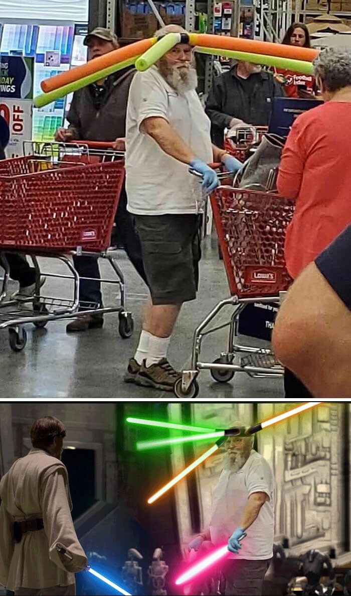 Мужчина, креативно соблюдающий социальную дистанцию Мужчина, креативно соблюдающий социальную дистанцию