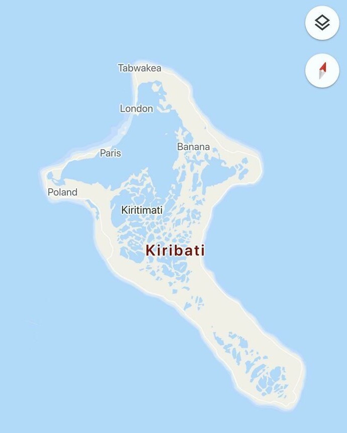 8. В Кирибати кто-то явно устал придумывать названия (среди названий: Польша, Париж, Лондон, Банан)