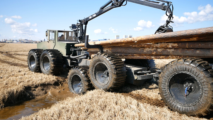 Работа балансирной подвески при проезде канавы