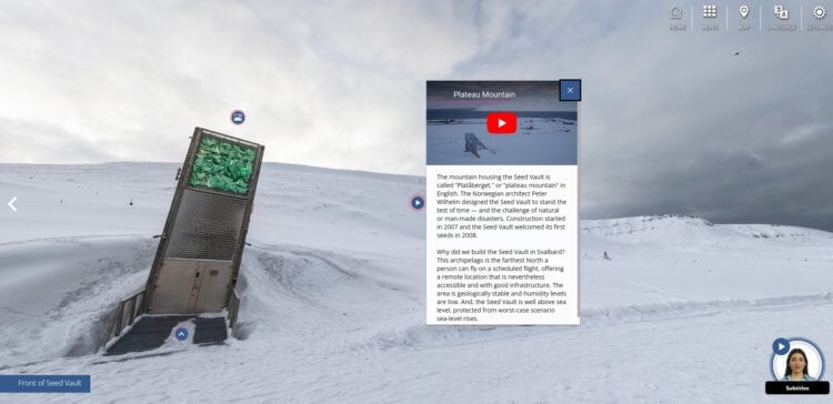 Фотографии хранилища семян в Шпицбергене. В экскурсию даже добавлен панорамные видео. Фото.