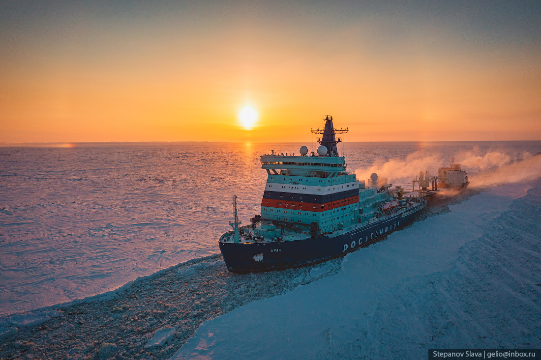 ледокол, арктика, закат, северный морской путь, смп