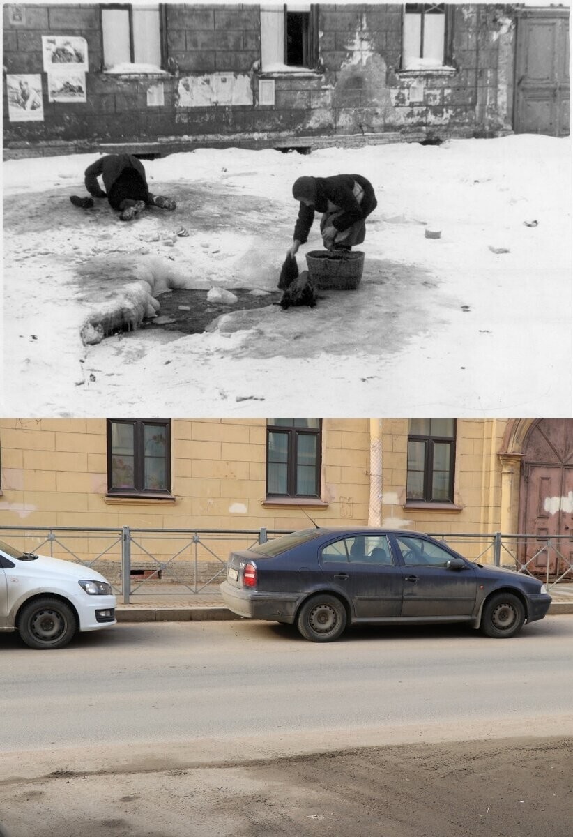 После повреждения водопроводных труб образовывались такие проруби, откуда тоже набирали воду и в которых стирали бельё.