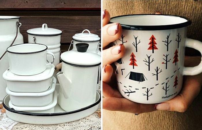 Почему эмалированная посуда имеет черный ободок/ фото: shopotam.ru, ru.pinterest.com