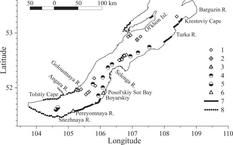 Что находится на дне Байкала. Карта центрального и южного бассейна озера Байкал, включающая (1) гидраты метана, обнаруженные в поверхностном слое донных отложений, (2) грязевой вулкан “Санкт-Петербург”, (3) выход газа “Ступа”, (4) колобовник, о котором сообщили Гранин и Гранина30, (5) колобовник исследован в 2014 году, (6) сопки исследованы в 2017 и 2018 годах, (7) прибрежные районы с сопками в 2018 году, (8) прибрежные районы без сопок в 2018 году. Источник изображения: nature.com. Что находится на дне Байкала. Карта центрального и южного бассейна озера Байкал, включающая (1) гидраты метана, обнаруженные в поверхностном слое донных отложений, (2) грязевой вулкан “Санкт-Петербург”, (3) выход газа “Ступа”, (4) колобовник, о котором сообщили Гранин и Гранина30, (5) колобовник исследован в 2014 году, (6) сопки исследованы в 2017 и 2018 годах, (7) прибрежные районы с сопками в 2018 году, (8) прибрежные районы без сопок в 2018 году. Источник изображения: nature.com. Фото.