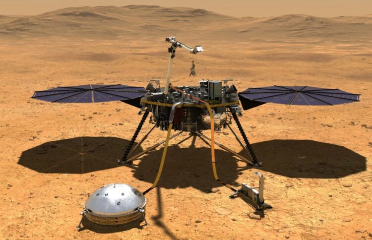 Вода в глубинах Марса. Исследовательский аппарат InSight. Источник изображения: theconversation.com. Фото.