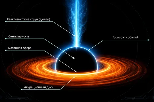 Приблизительная схема элементов черной дыры