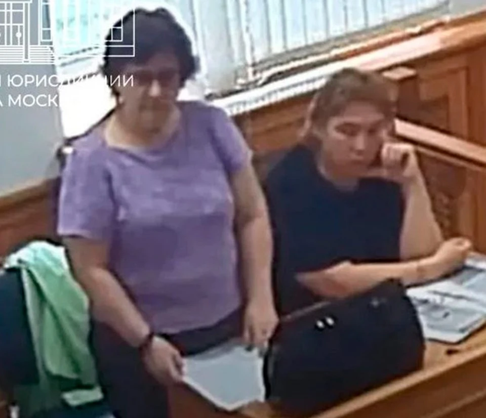 На этом кадре Наталья слева — во время суда по делу о попытке сжечь военкомат. Фото: Московские суды общей юрисдикции