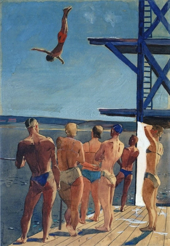 Александр Дейнека «Севастополь. Водная станция „Динамо“», 1934 год  | Источник: ГОСУДАРСТВЕННЫЙ МУЗЕЙ ИЗОБРАЗИТЕЛЬНЫХ ИСКУССТВ ИМ. А.С. ПУШКИНА
